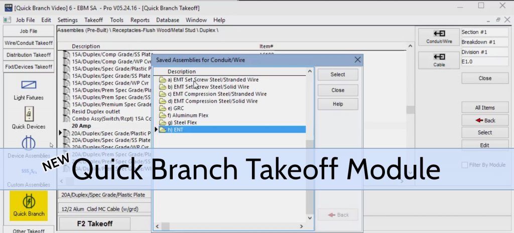 Electrical Estimating - Quick Branch Takeoff Module